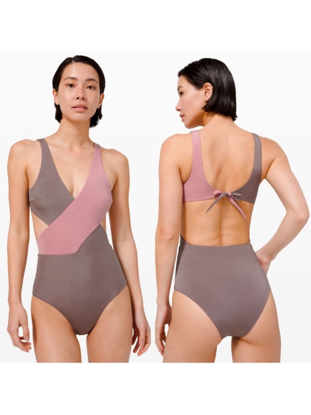Lululemon All that Glimmers Wrap One Piece Swimsuit Siz XS Lunar Rock Pink Taupe